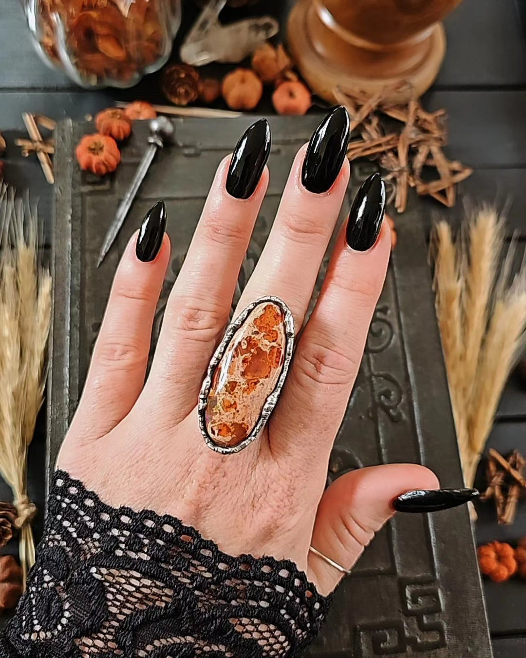 Pumpkin Opal Ring, size 8.25