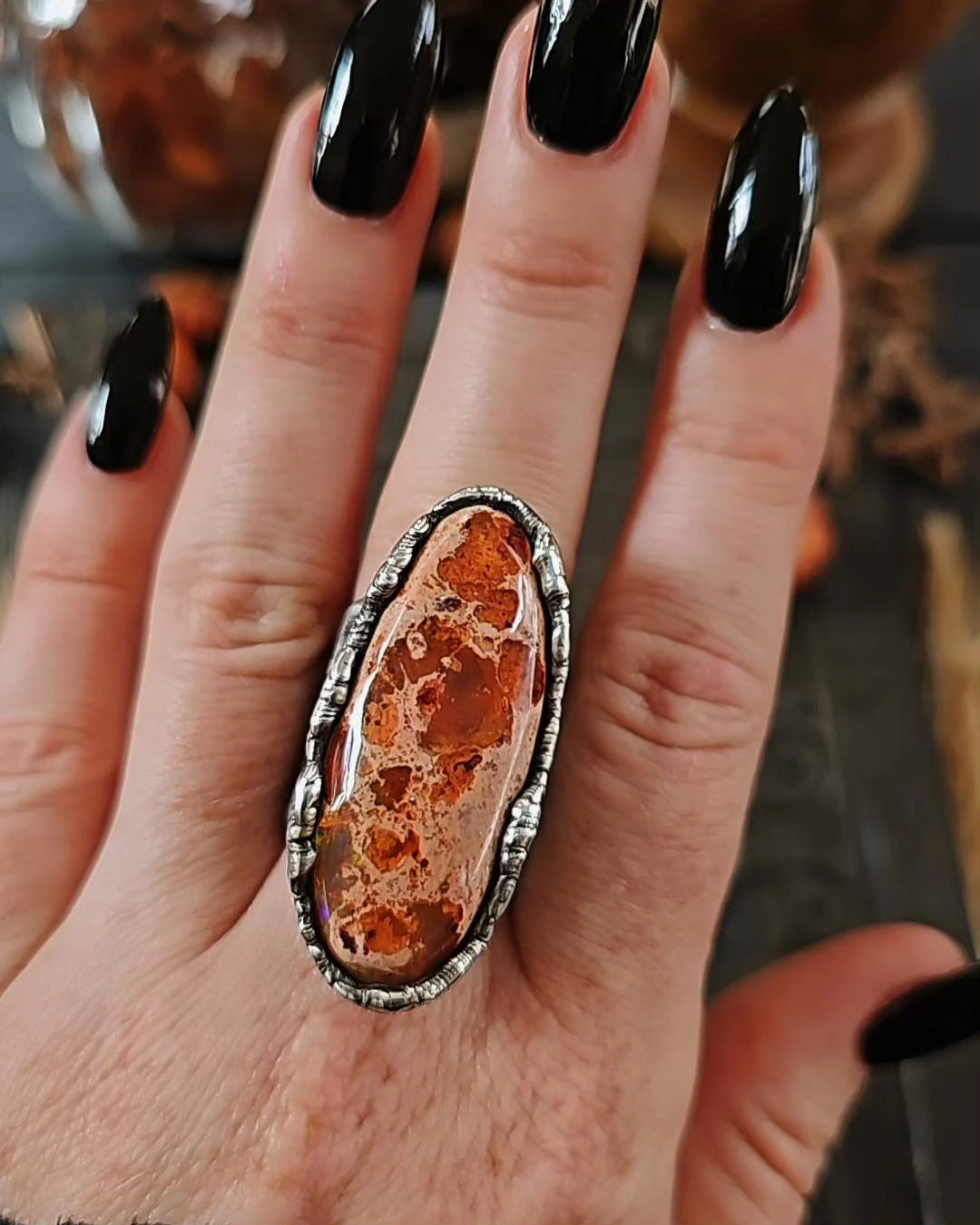 Pumpkin Opal Ring, size 8.25