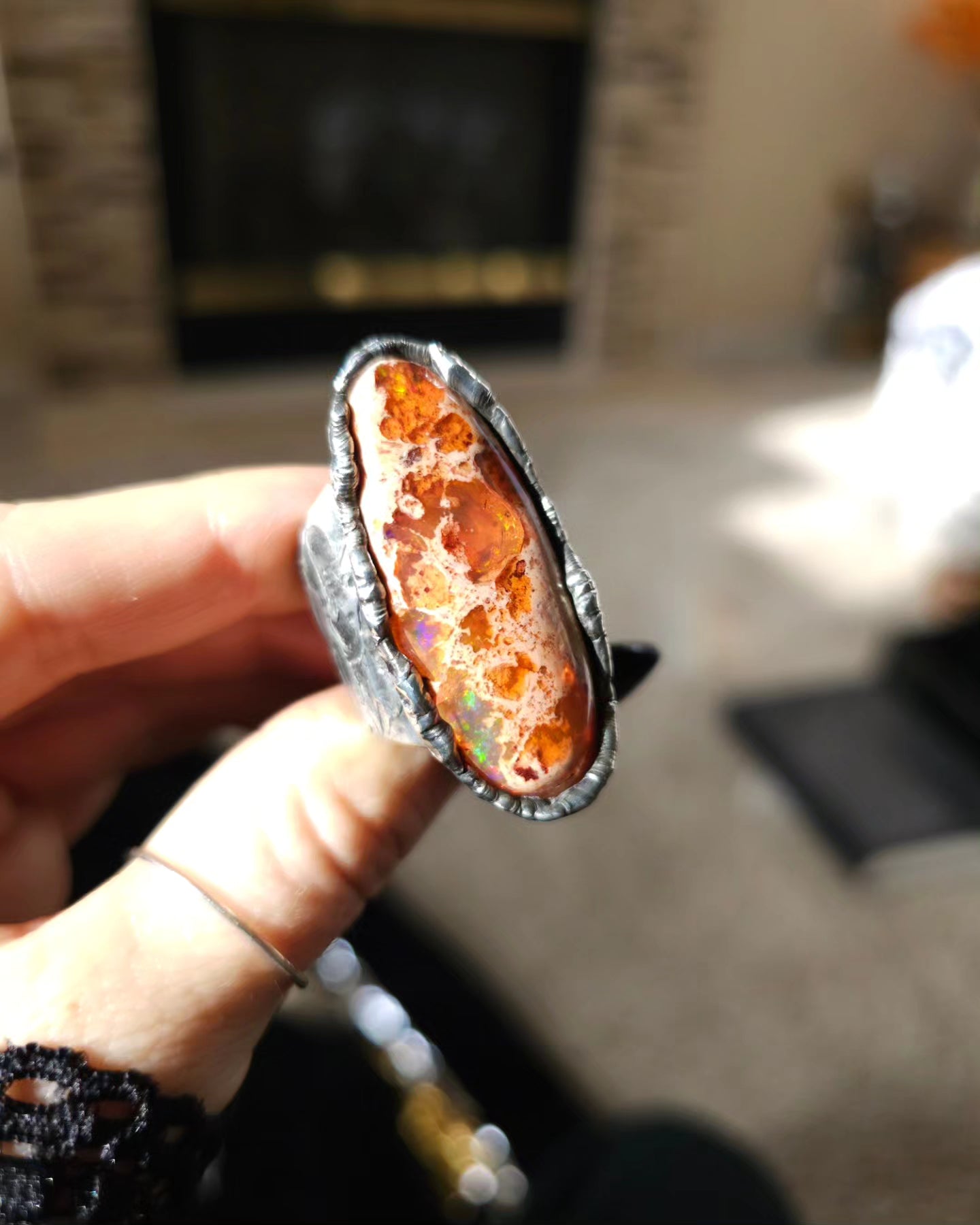 Pumpkin Opal Ring, size 8.25