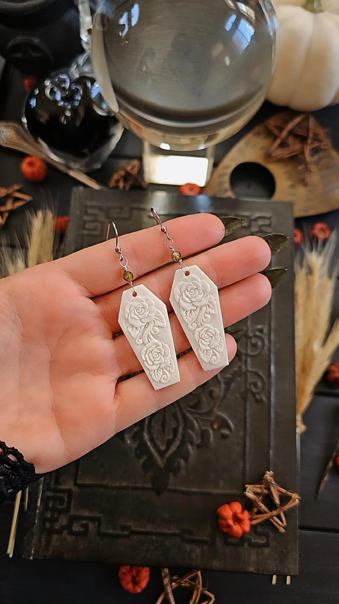 White Rose Coffin Earrings