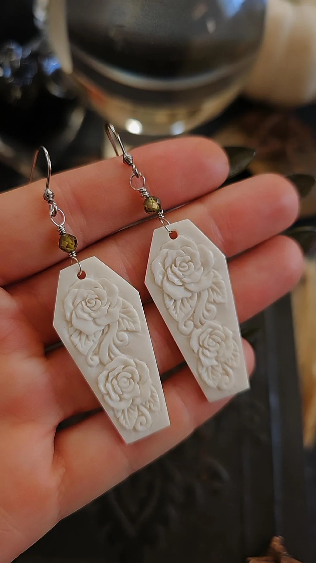 White Rose Coffin Earrings