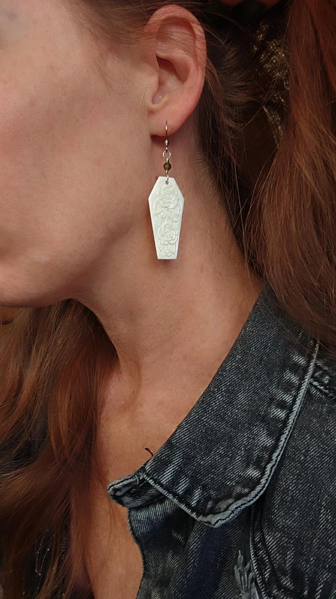 White Rose Coffin Earrings