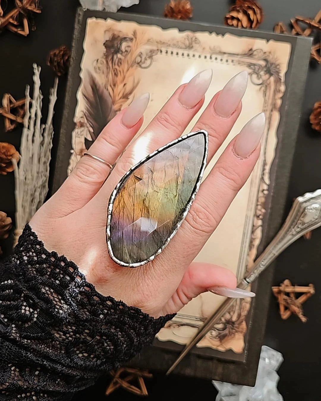 Rainbow Labradorite Ring, size 6-11