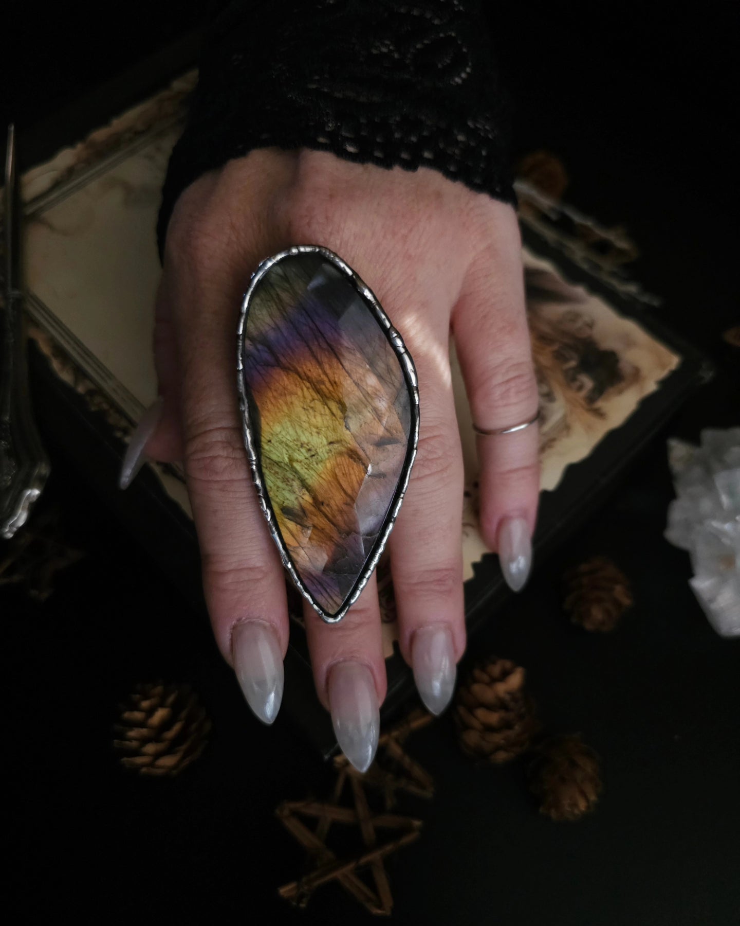 Rainbow Labradorite Ring, size 6-11