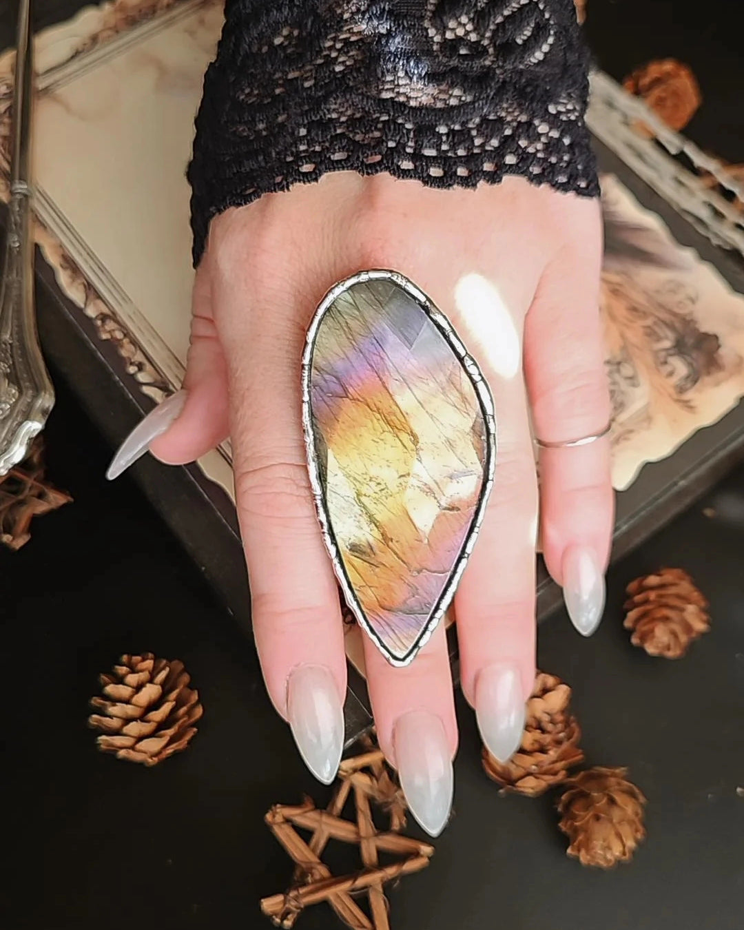 Rainbow Labradorite Ring, size 6-11