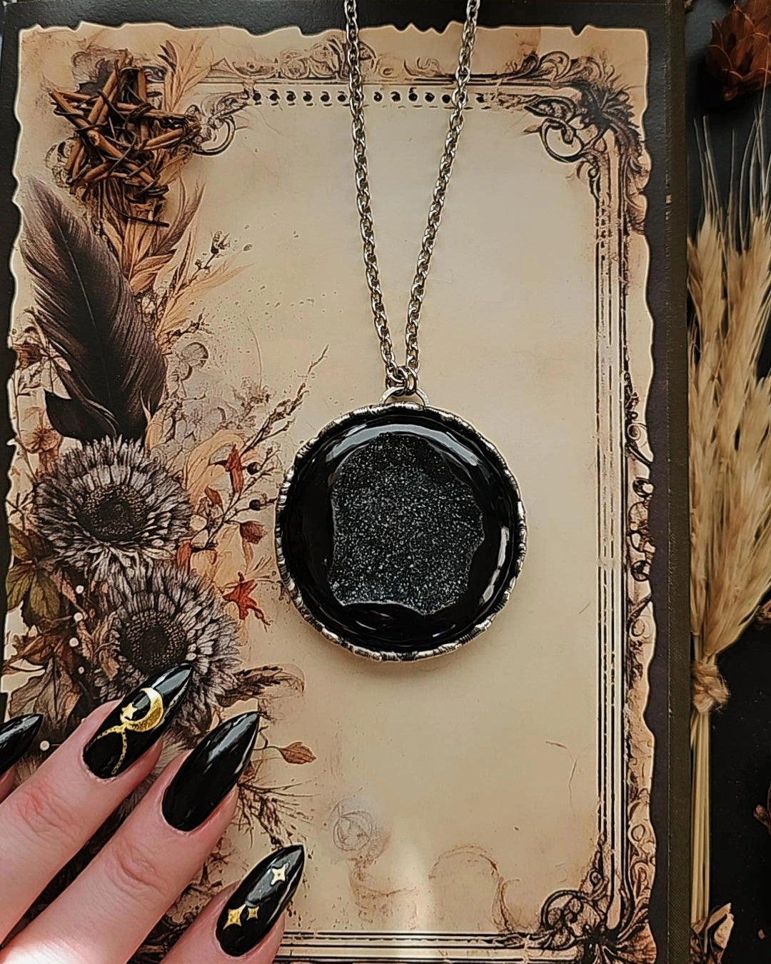 Onyx Druzy Witch Pendant