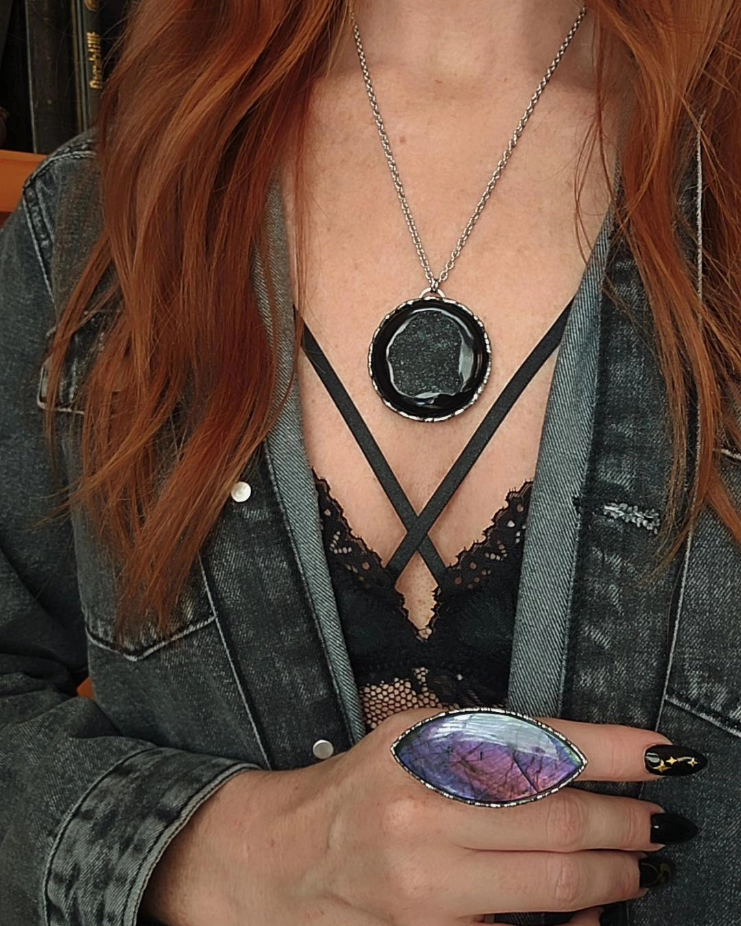 Onyx Druzy Witch Pendant