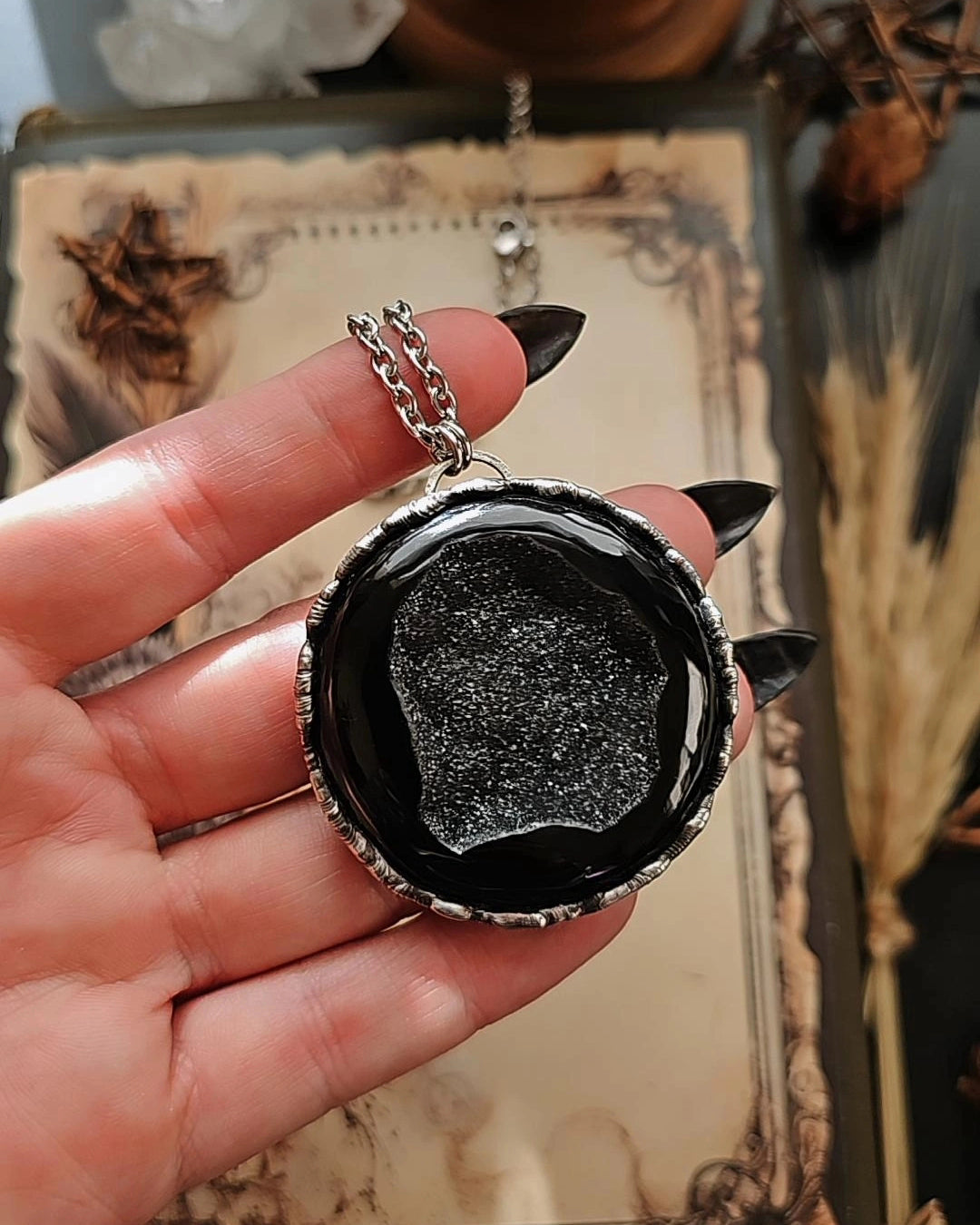 Onyx Druzy Witch Pendant