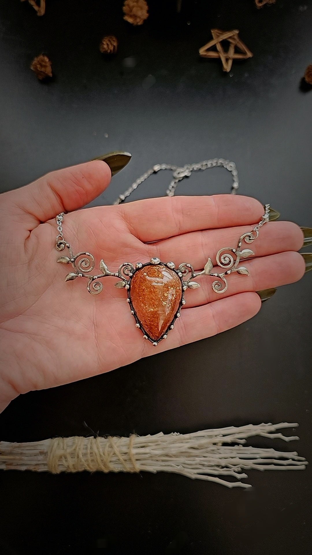 Sunstone and Vine Pendant