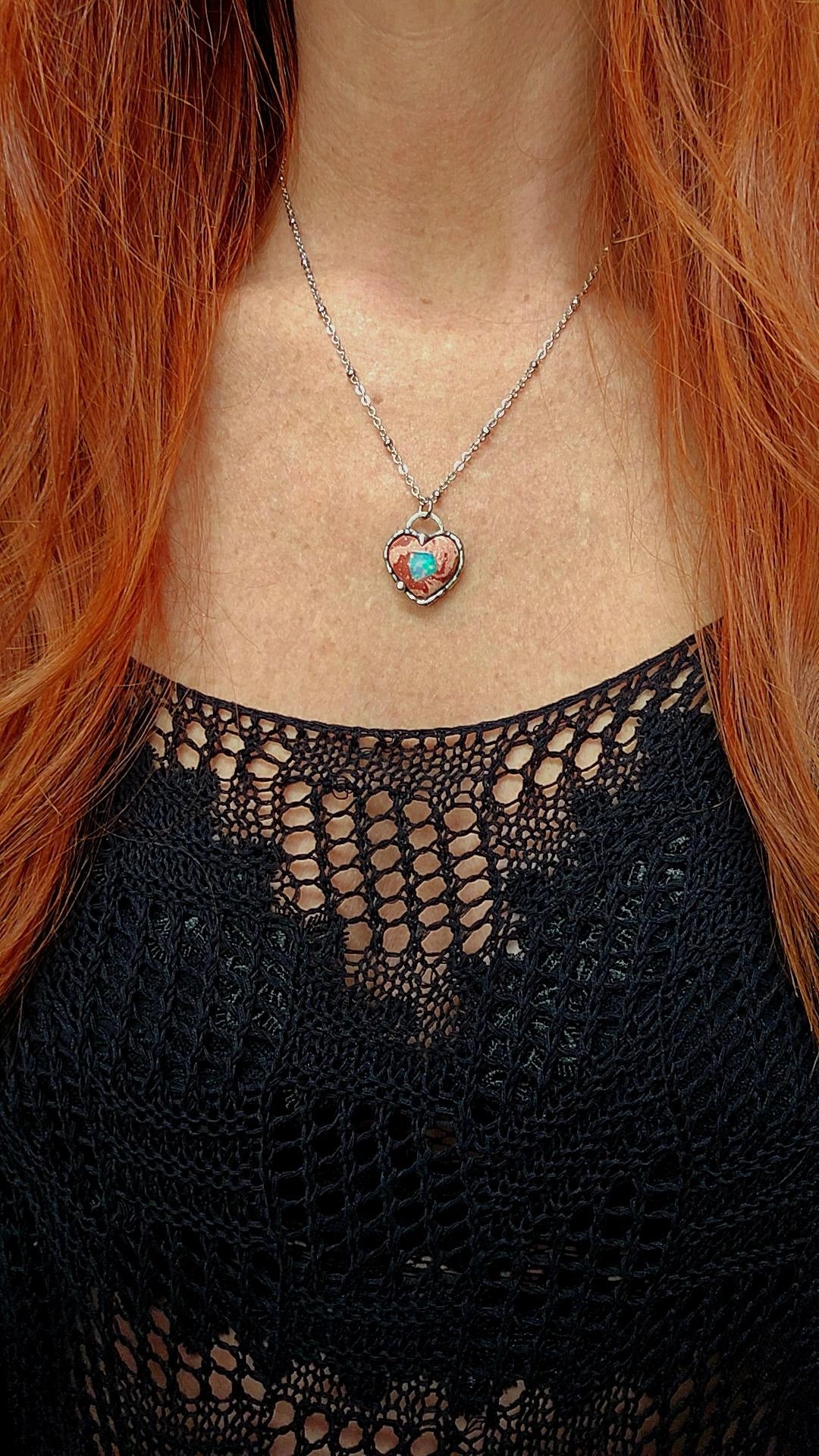 Mexican Fire Opal Heart Pendant