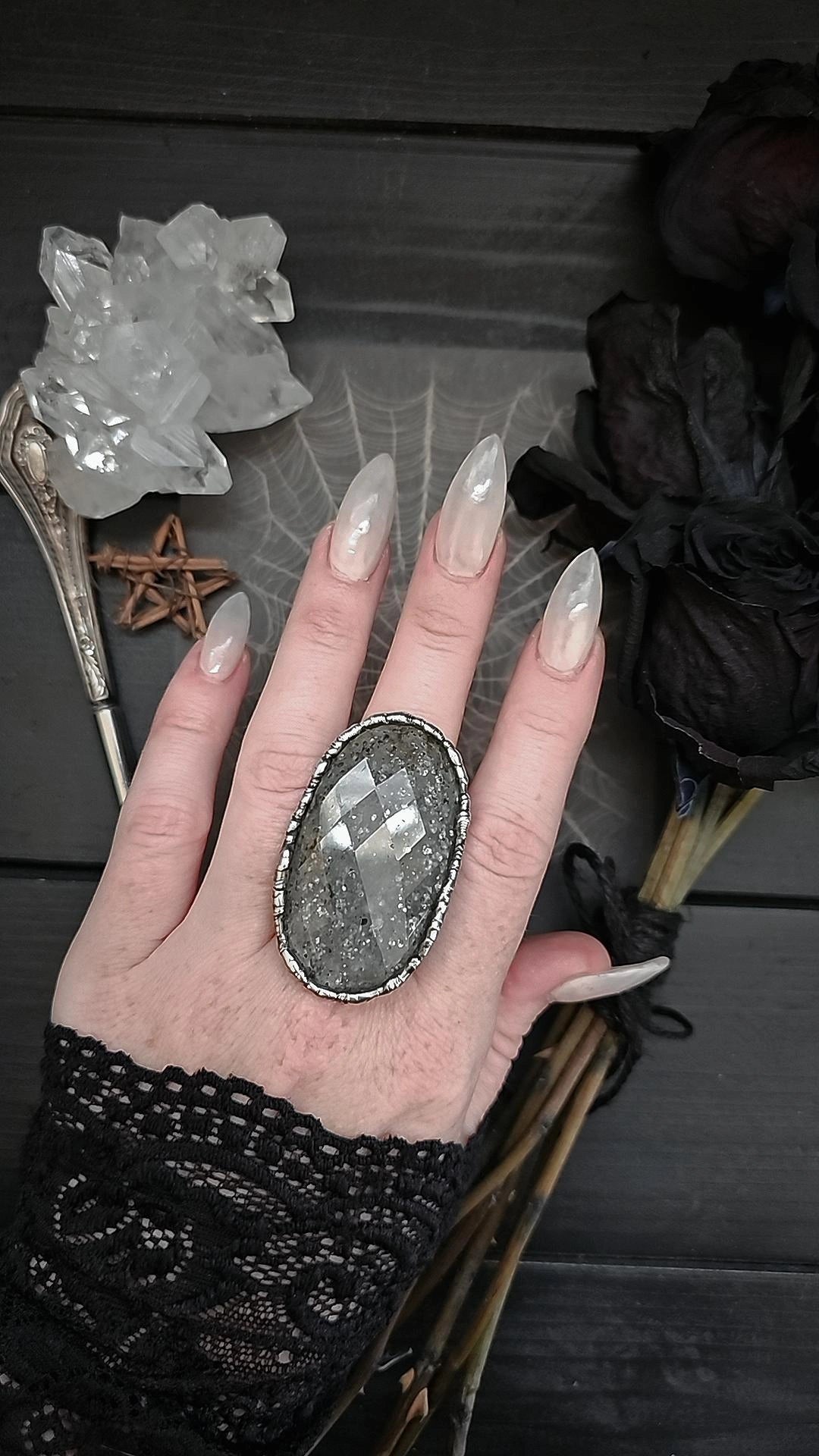 Black Sunstone Ring, size 6-11