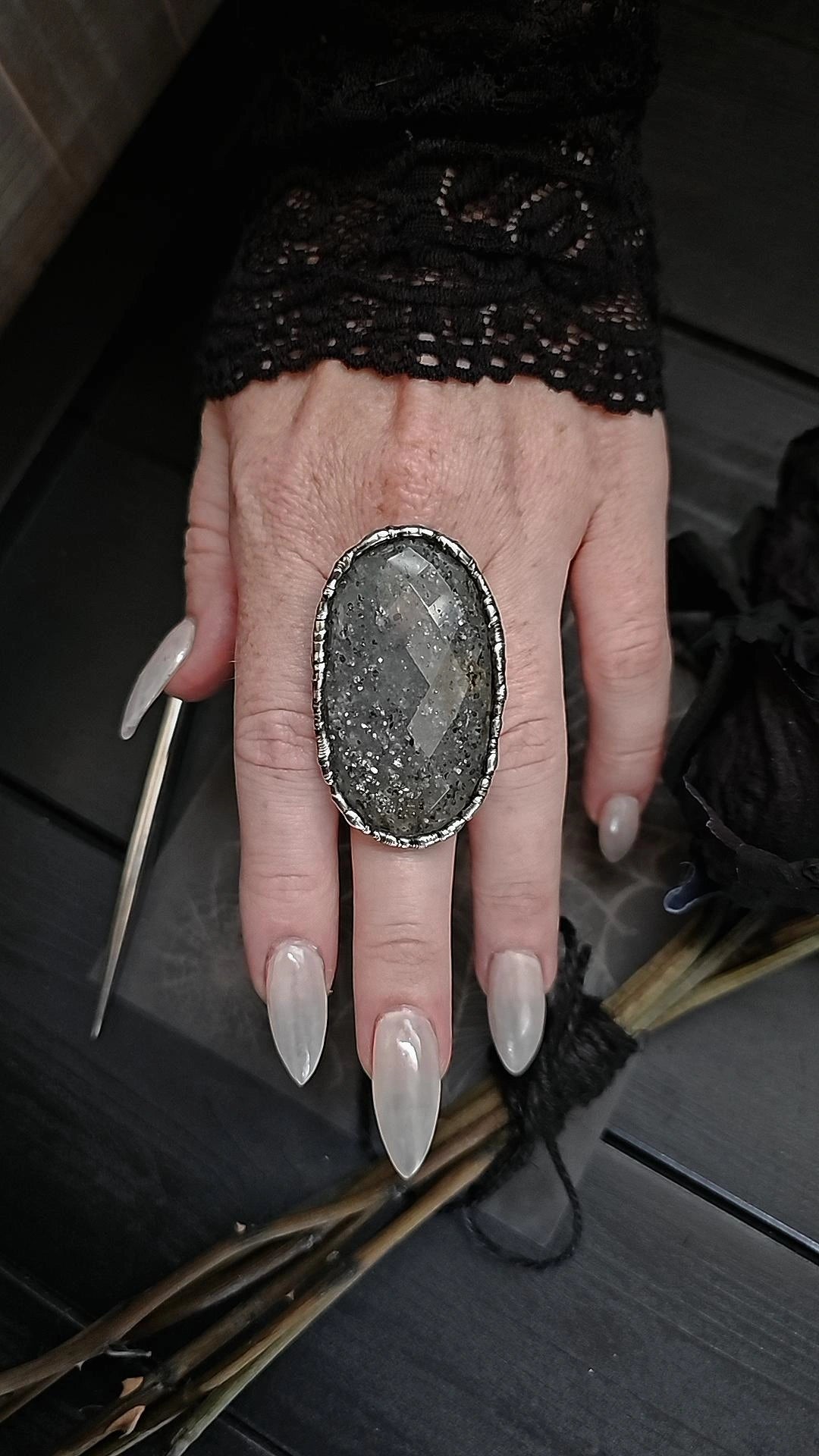 Black Sunstone Ring, size 6-11
