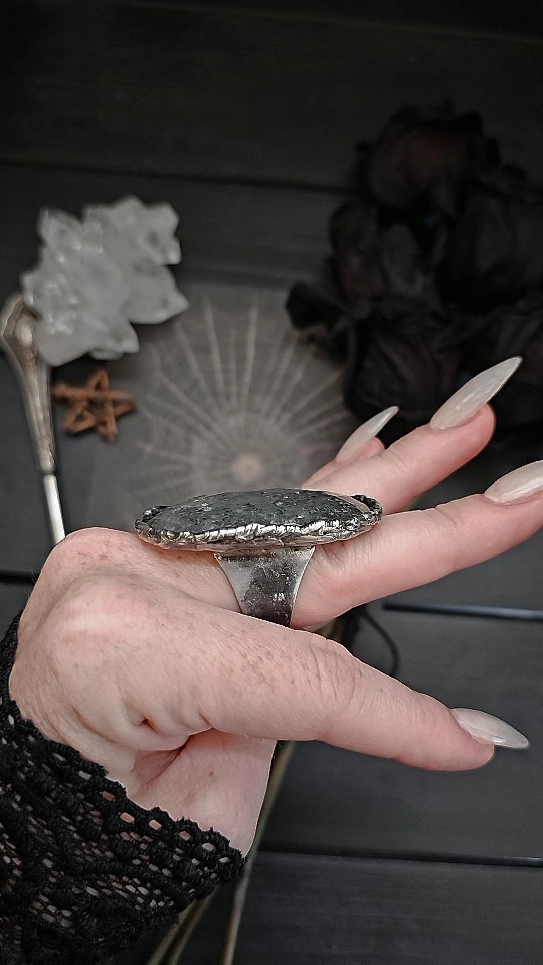 Black Sunstone Ring, size 6-11