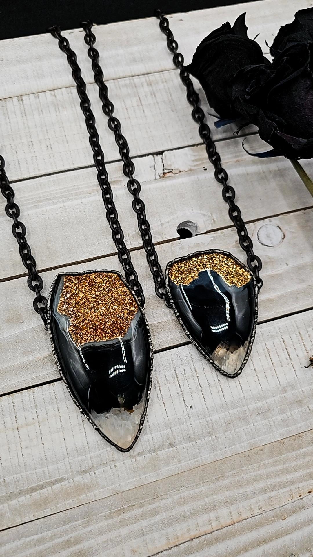 18kt Onyx Druzy Pendant