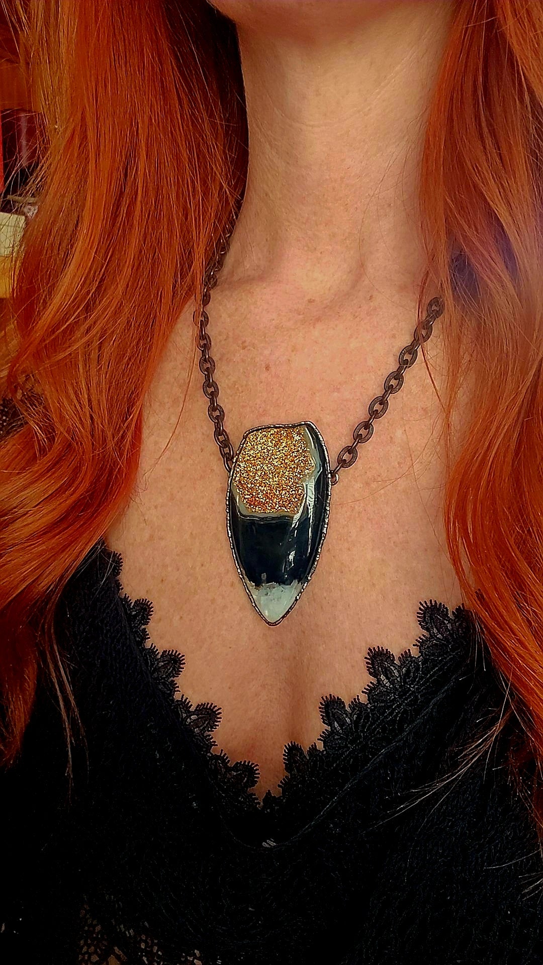 18kt Onyx Druzy Pendant