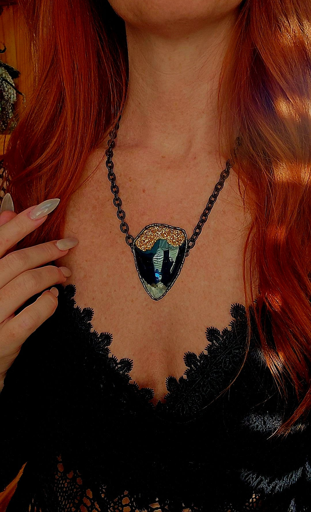 18kt Onyx Druzy Pendant