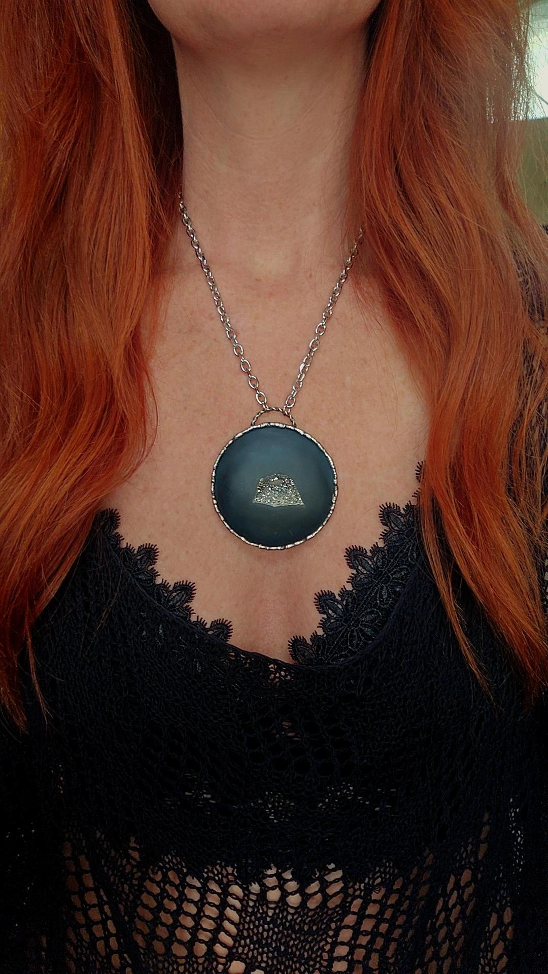 Onyx Disc Druzy Pendant