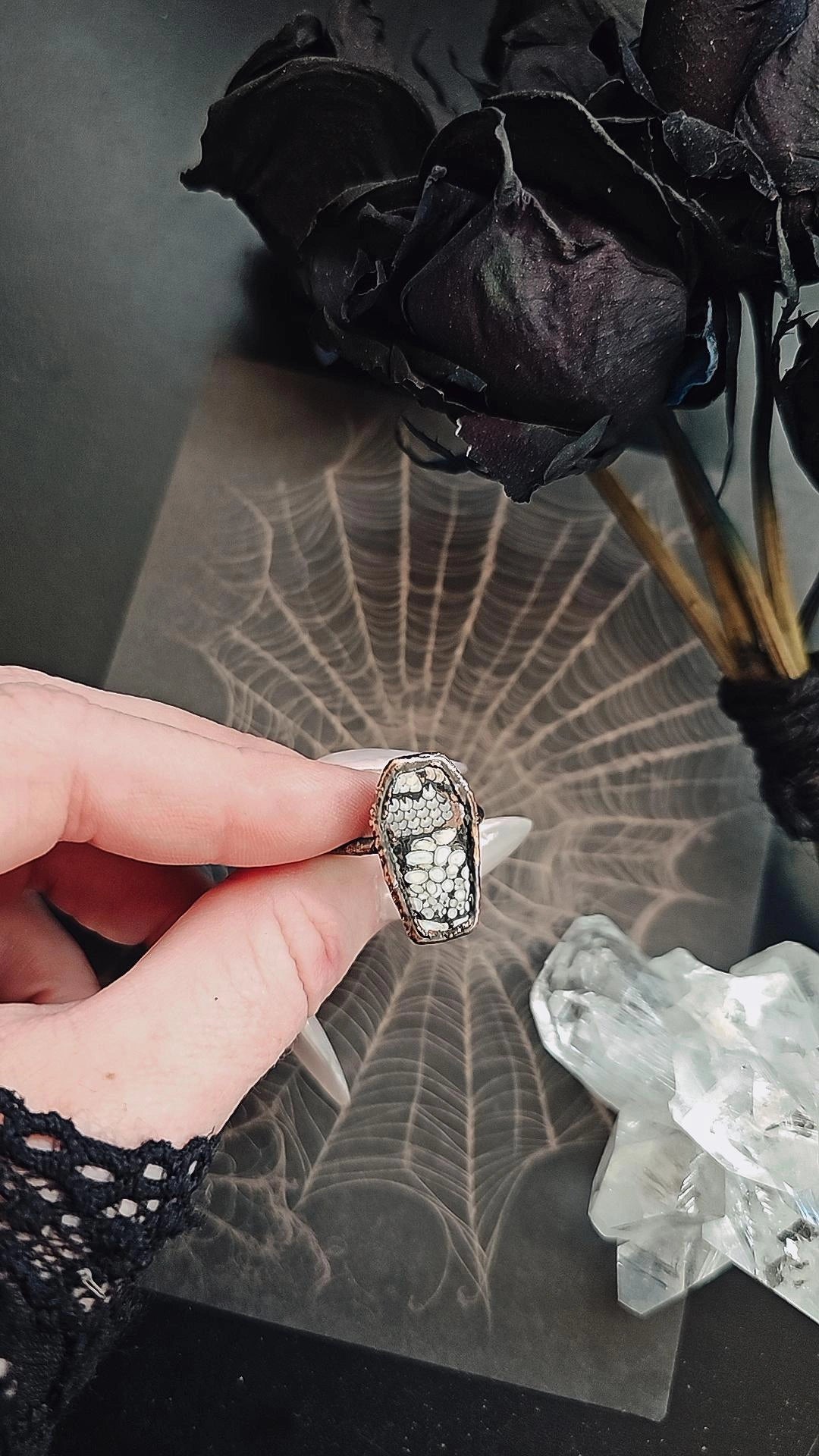 Snake skin jasper Coffin ring