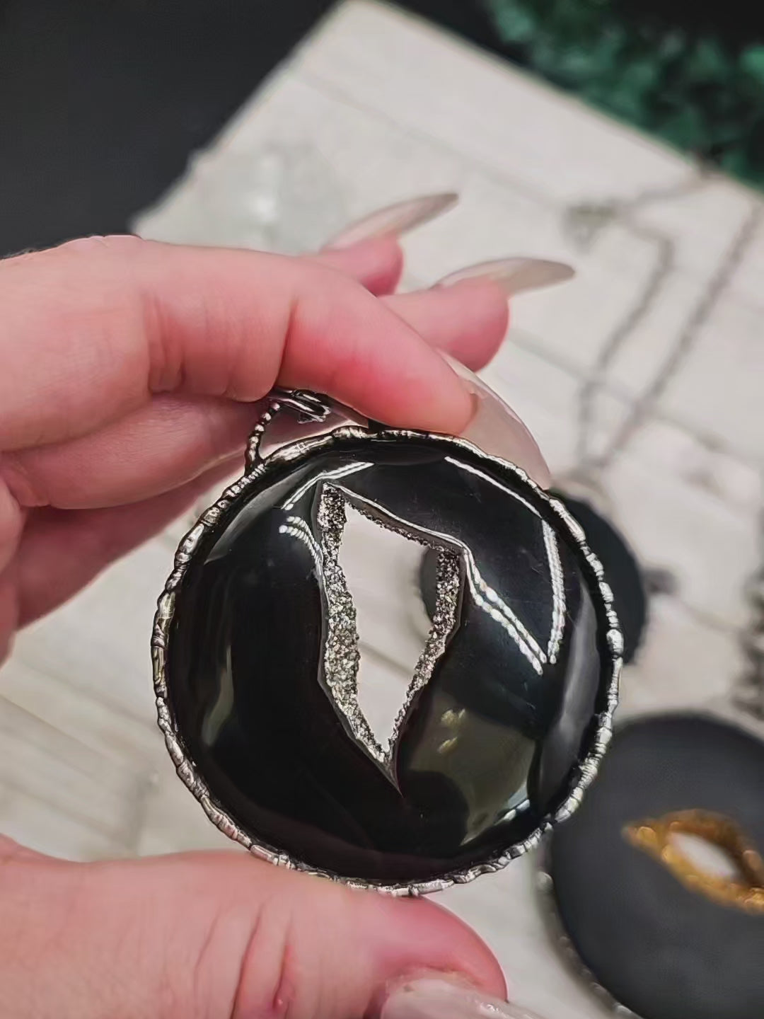 Onyx Disc Druzy Pendant