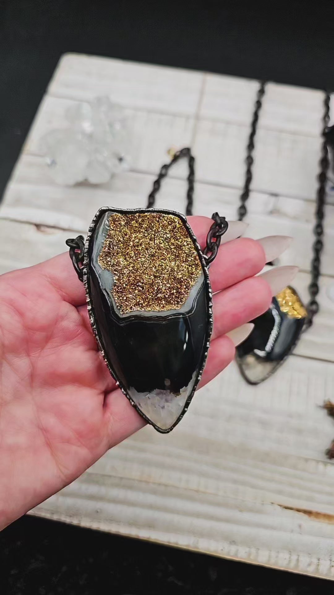 18kt Onyx Druzy Pendant