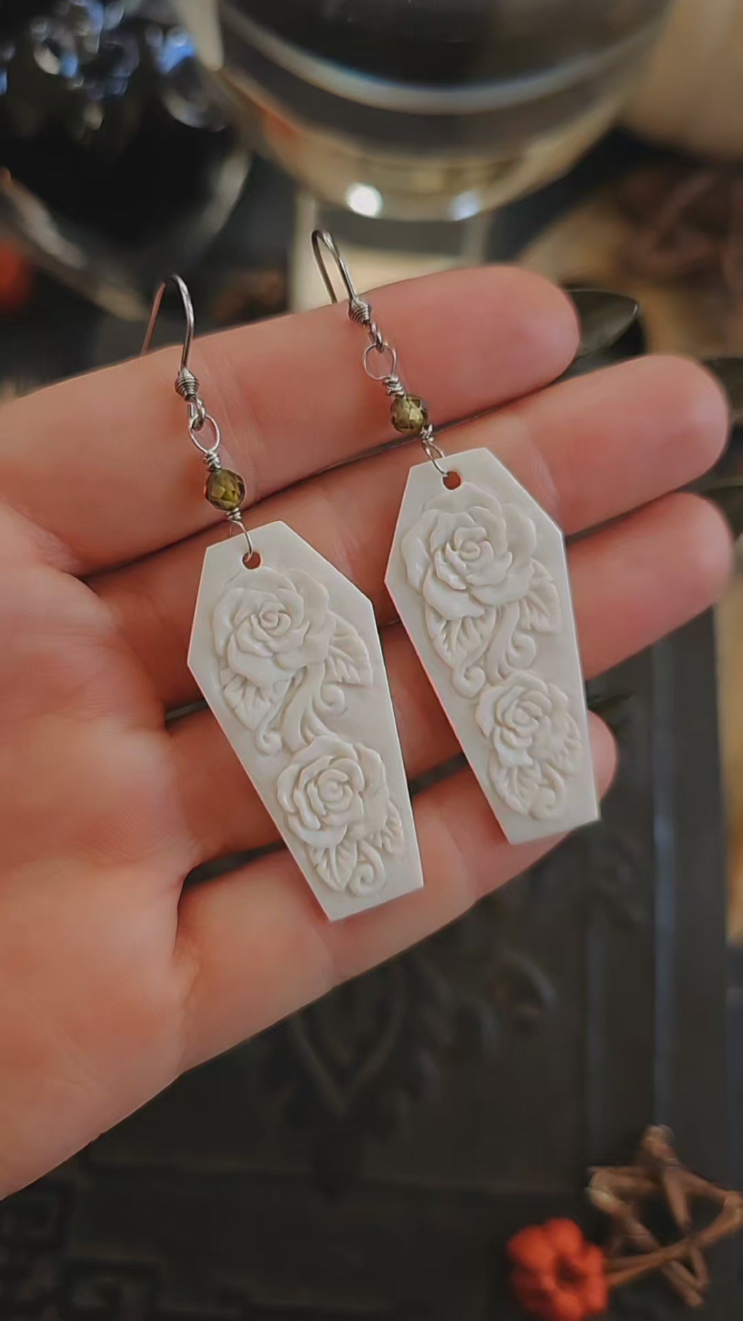 White Rose Coffin Earrings