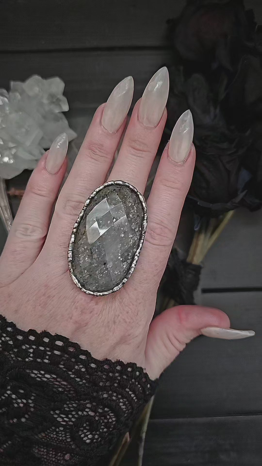 Black Sunstone Ring, size 6-11