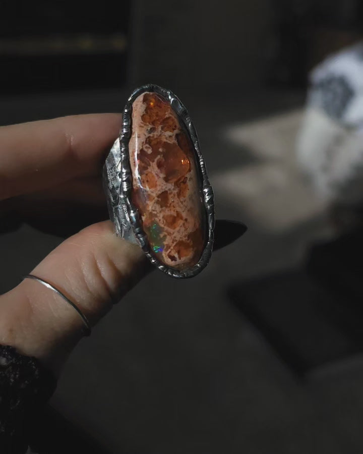 Pumpkin Opal Ring, size 8.25