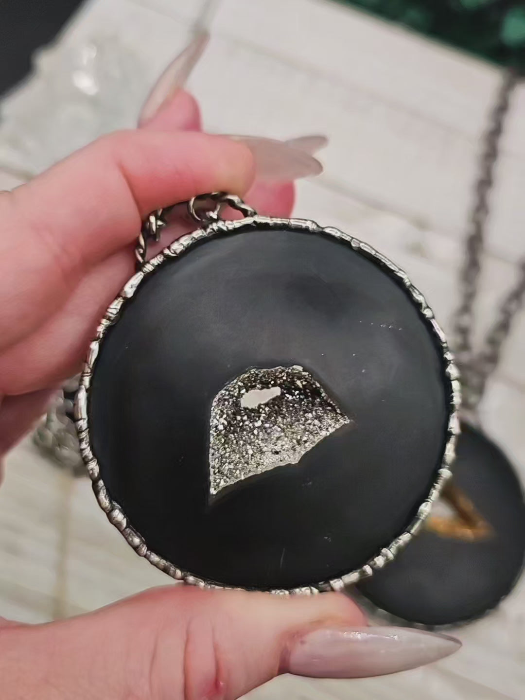 Onyx Disc Druzy Pendant