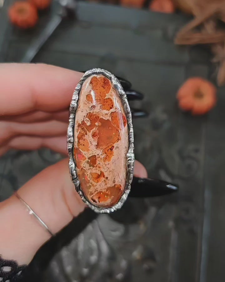 Pumpkin Opal Ring, size 8.25