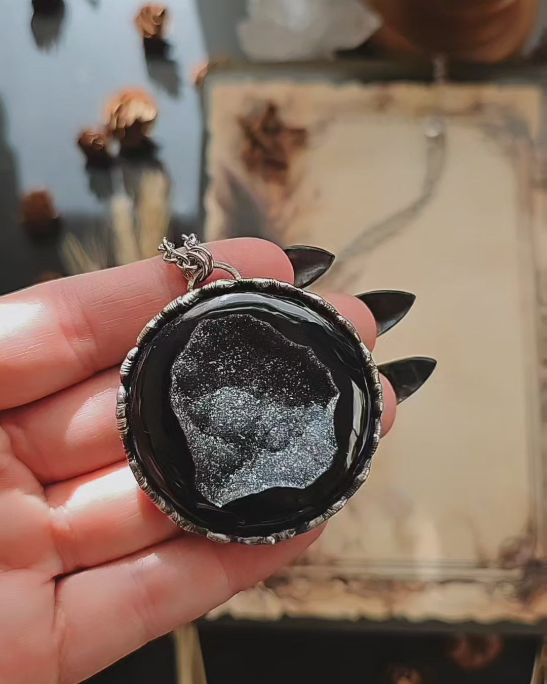 Onyx Druzy Witch Pendant