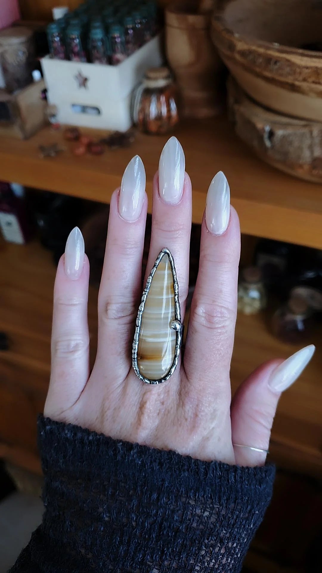 Banded Agate Ring, size 7-9