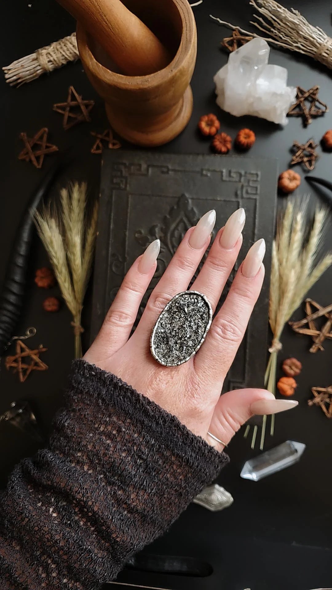 Biotite Druzy Ring, Adjustable size 6-11