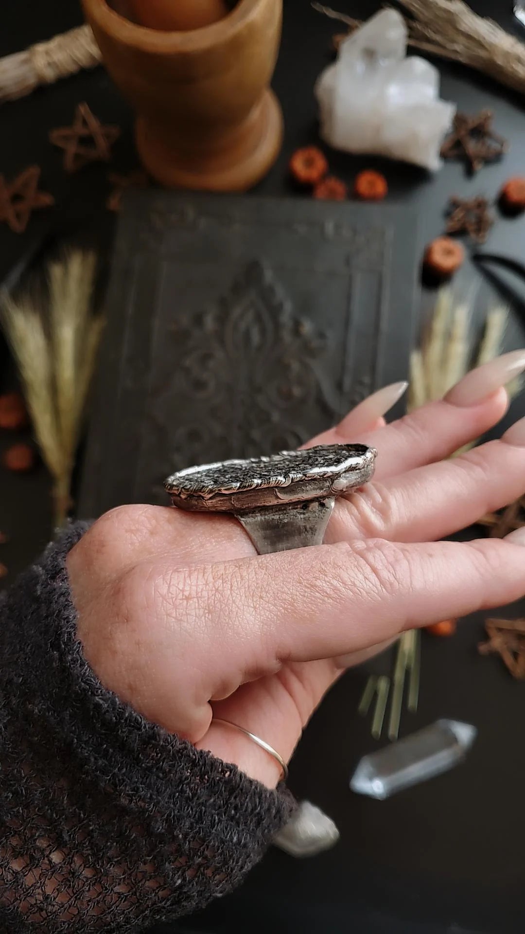 Biotite Druzy Ring, Adjustable size 6-11