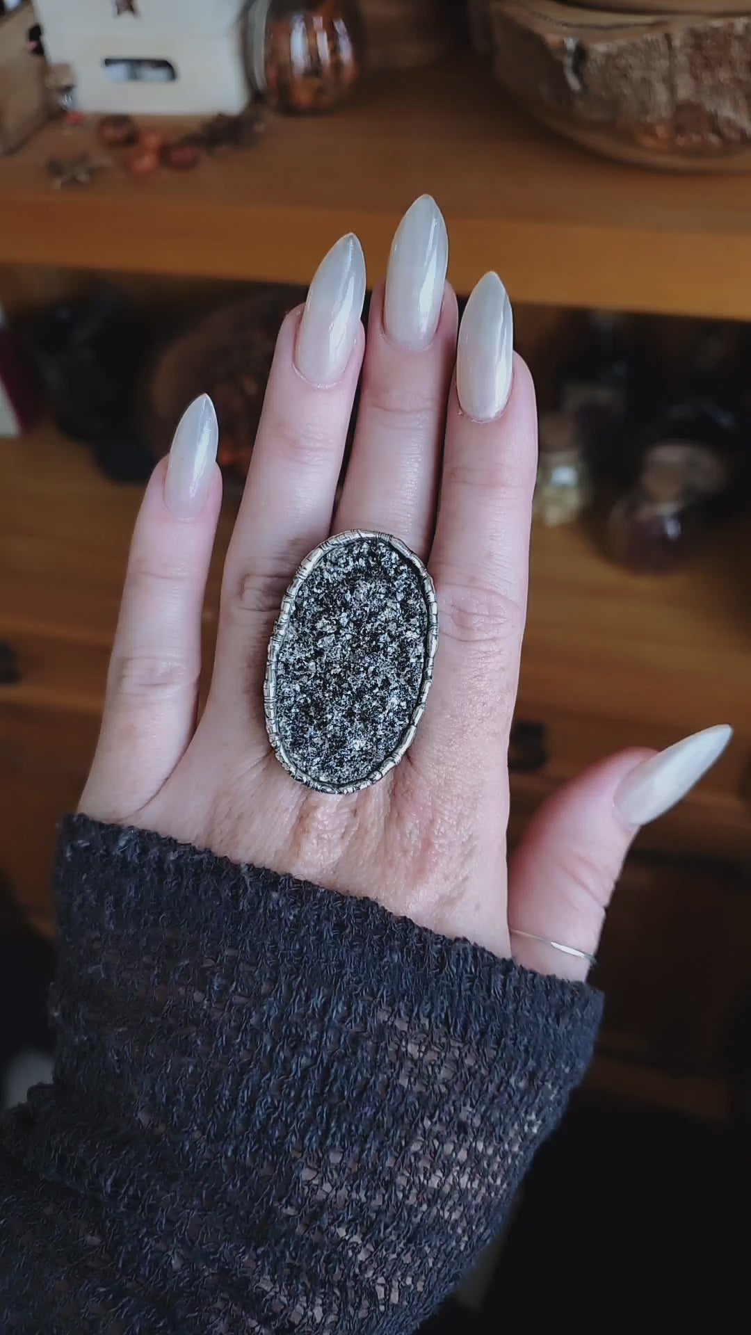 Biotite Druzy Ring, Adjustable size 6-11